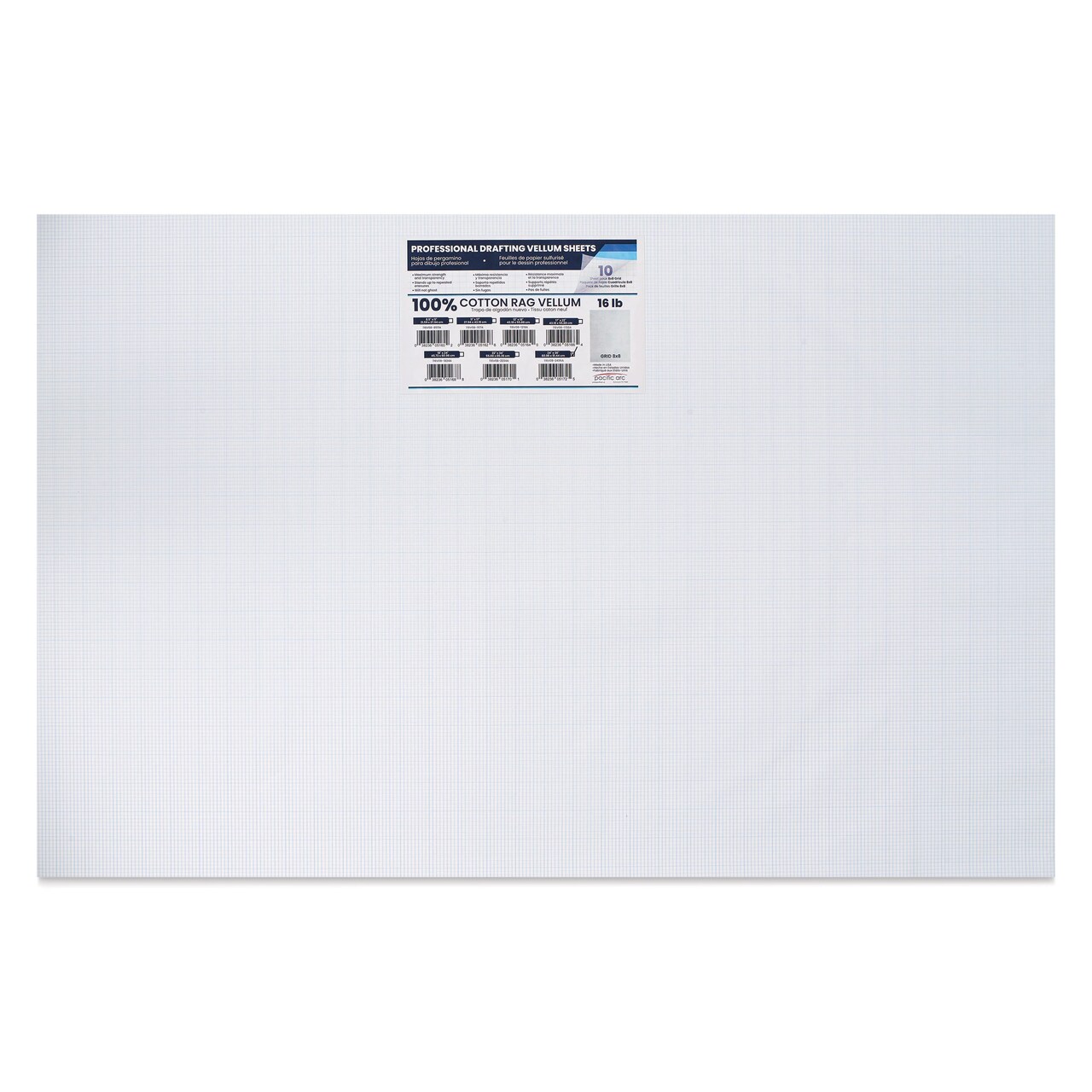 Pacific Arc Gridded Drafting Vellum Pack - 8 x 8 Grid, 24" x 36". Pkg of 10